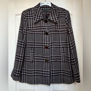 Harve Benard Car Coat Trench Tweed Plaid Jacket Black White XL 16